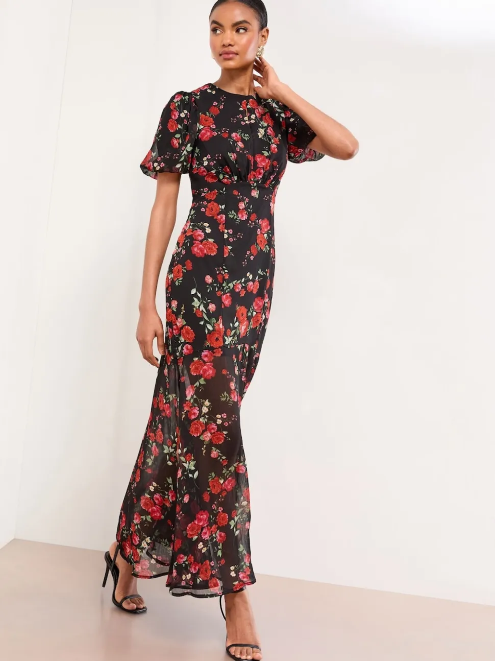 Robe longue Lipsy tissée à Manches courtes et Imprimé fleuri
