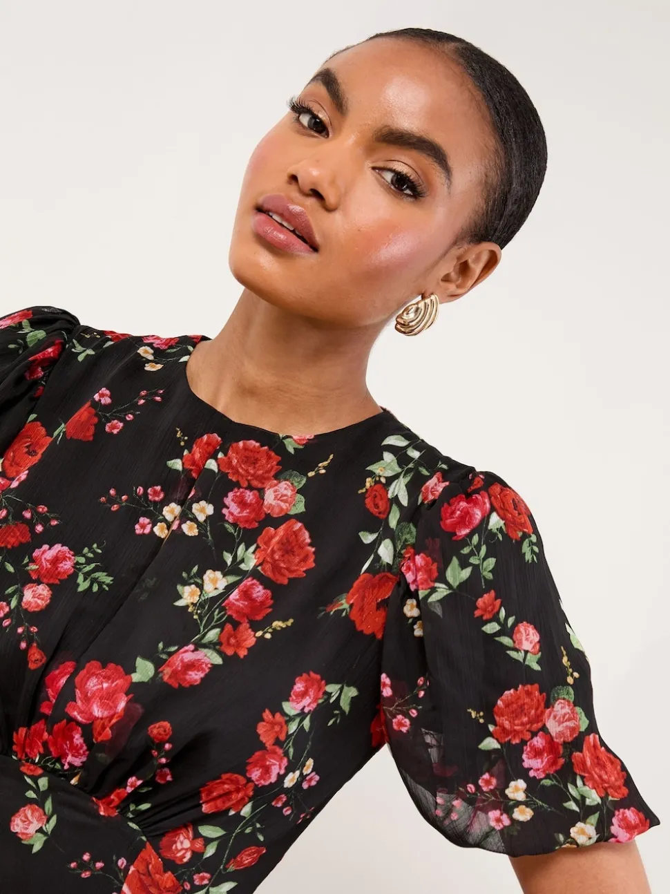 Robe longue Lipsy tissée à Manches courtes et Imprimé fleuri