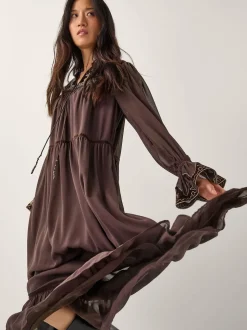 Robe longue Monsoon Nova en mousseline à empiècement brodé