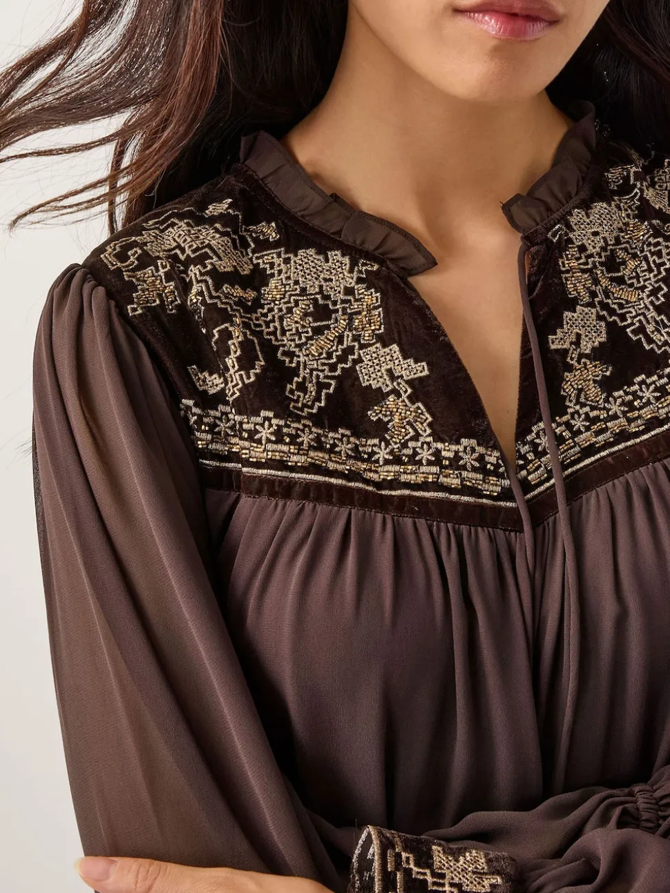 Robe longue Monsoon Nova en mousseline à empiècement brodé