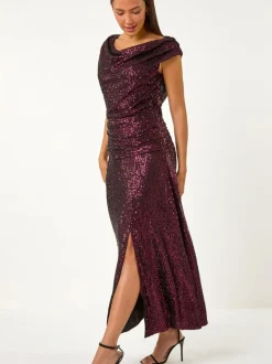 Robe longue Roman Sequin stretch à col bénitier