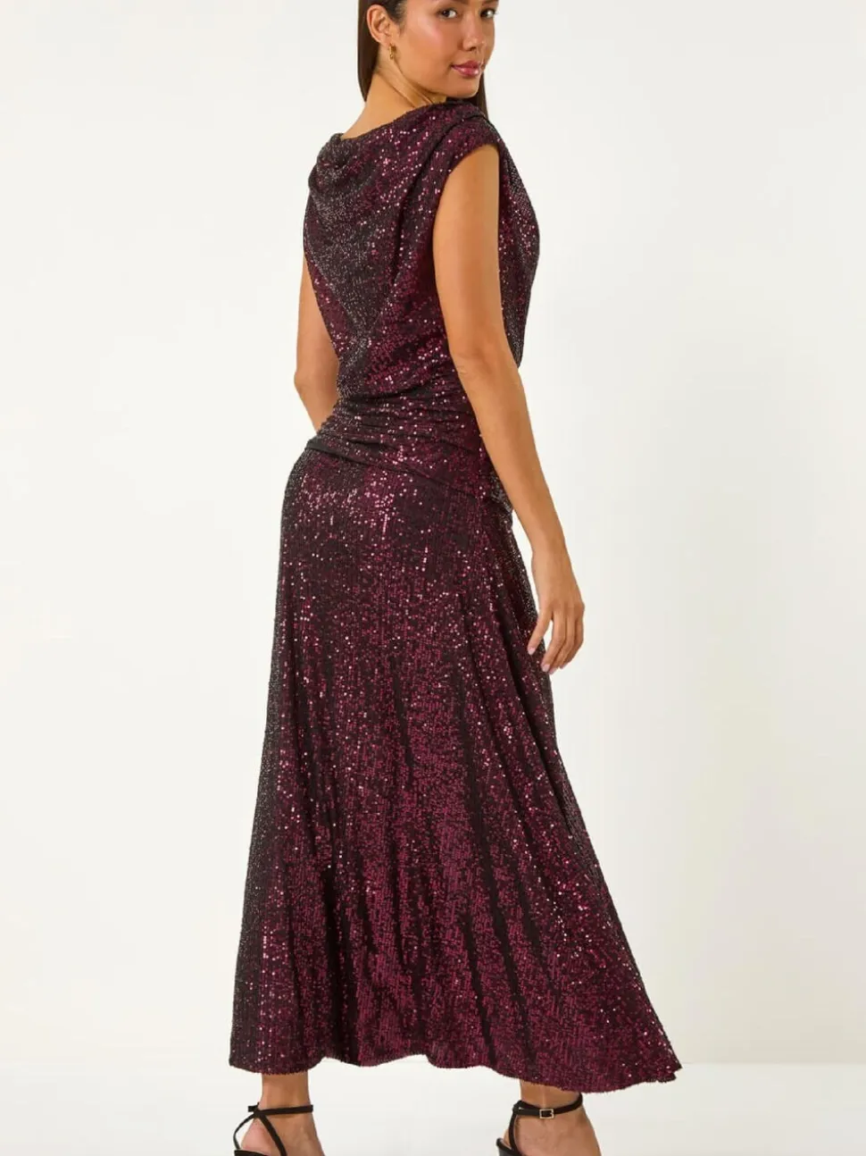 Robe longue Roman Sequin stretch à col bénitier