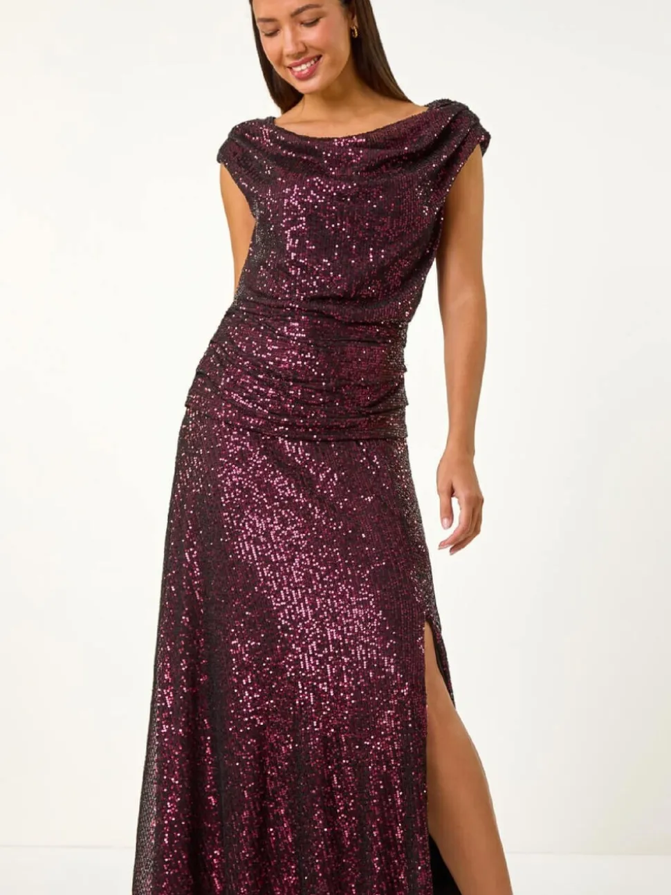 Robe longue Roman Sequin stretch à col bénitier
