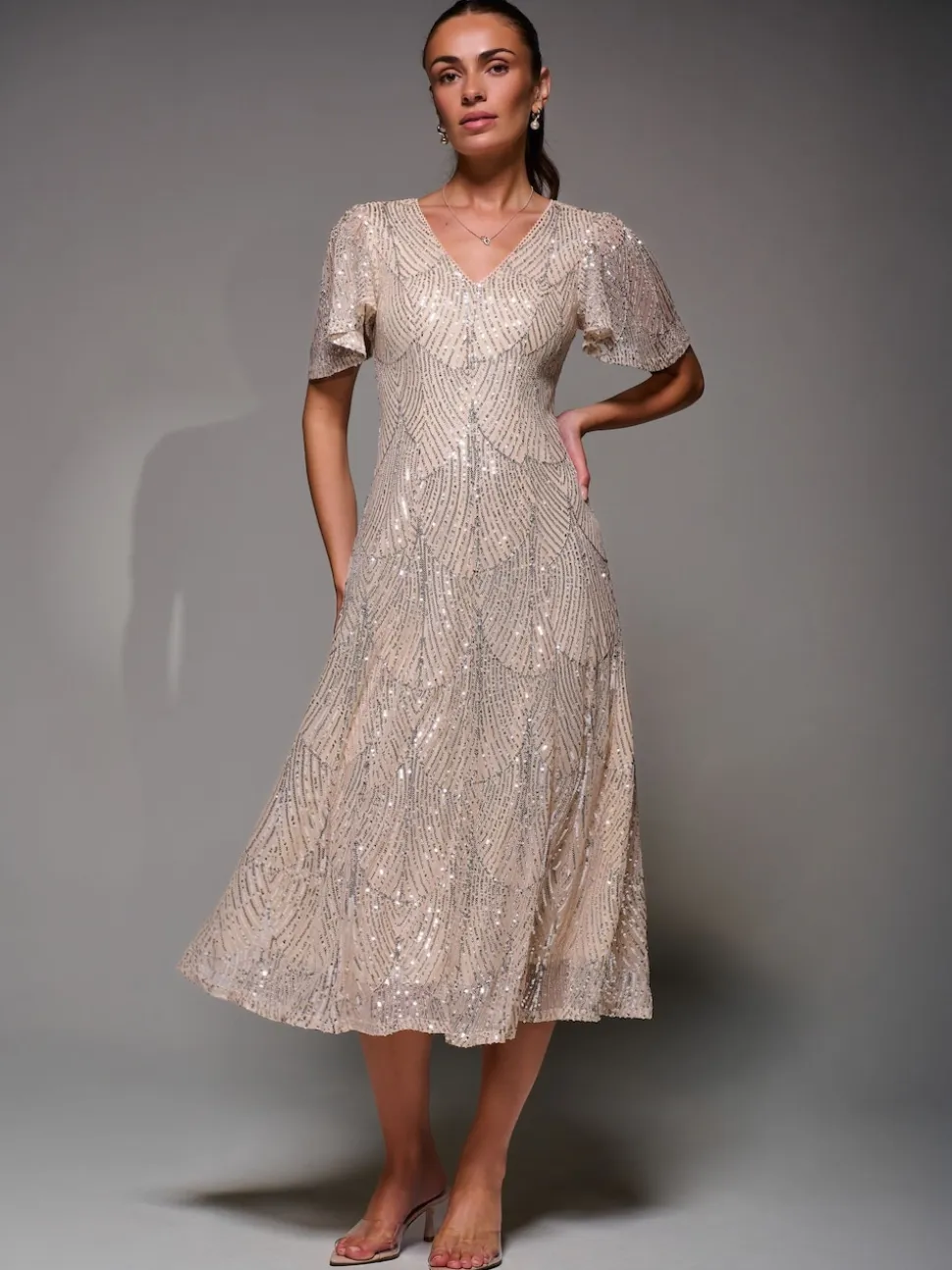 Robe Midaxi Jolie Moi à manches ange à Sequins