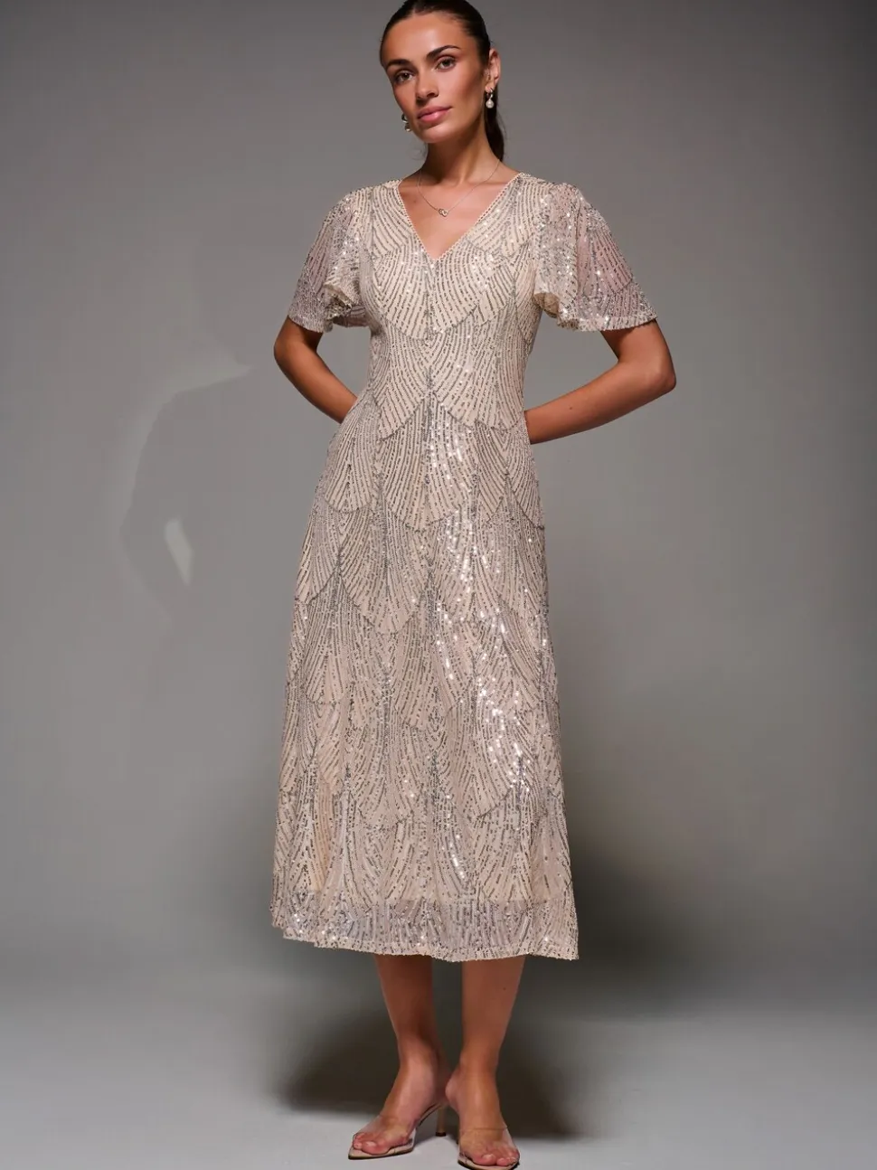 Robe Midaxi Jolie Moi à manches ange à Sequins