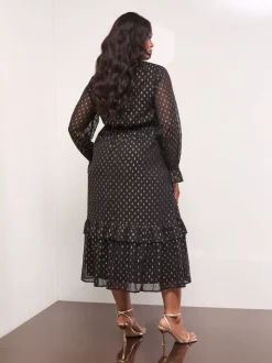 Robe mi-longue à volants à col en V Lipsy métallisé