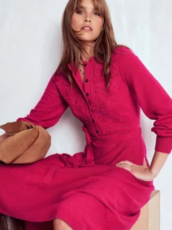 Robe mi-longue Boden en maille avec empiècement en dentelle