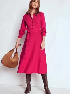 Robe mi-longue Boden en maille avec empiècement en dentelle