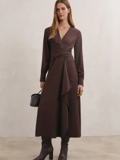 Robe mi-longue drapée Reiss Mira en laine