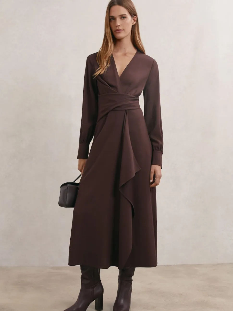Robe mi-longue drapée Reiss Mira en laine