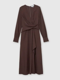 Robe mi-longue drapée Reiss Mira en laine