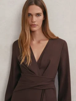 Robe mi-longue drapée Reiss Mira en laine
