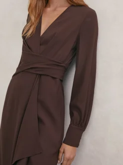 Robe mi-longue drapée Reiss Mira en laine