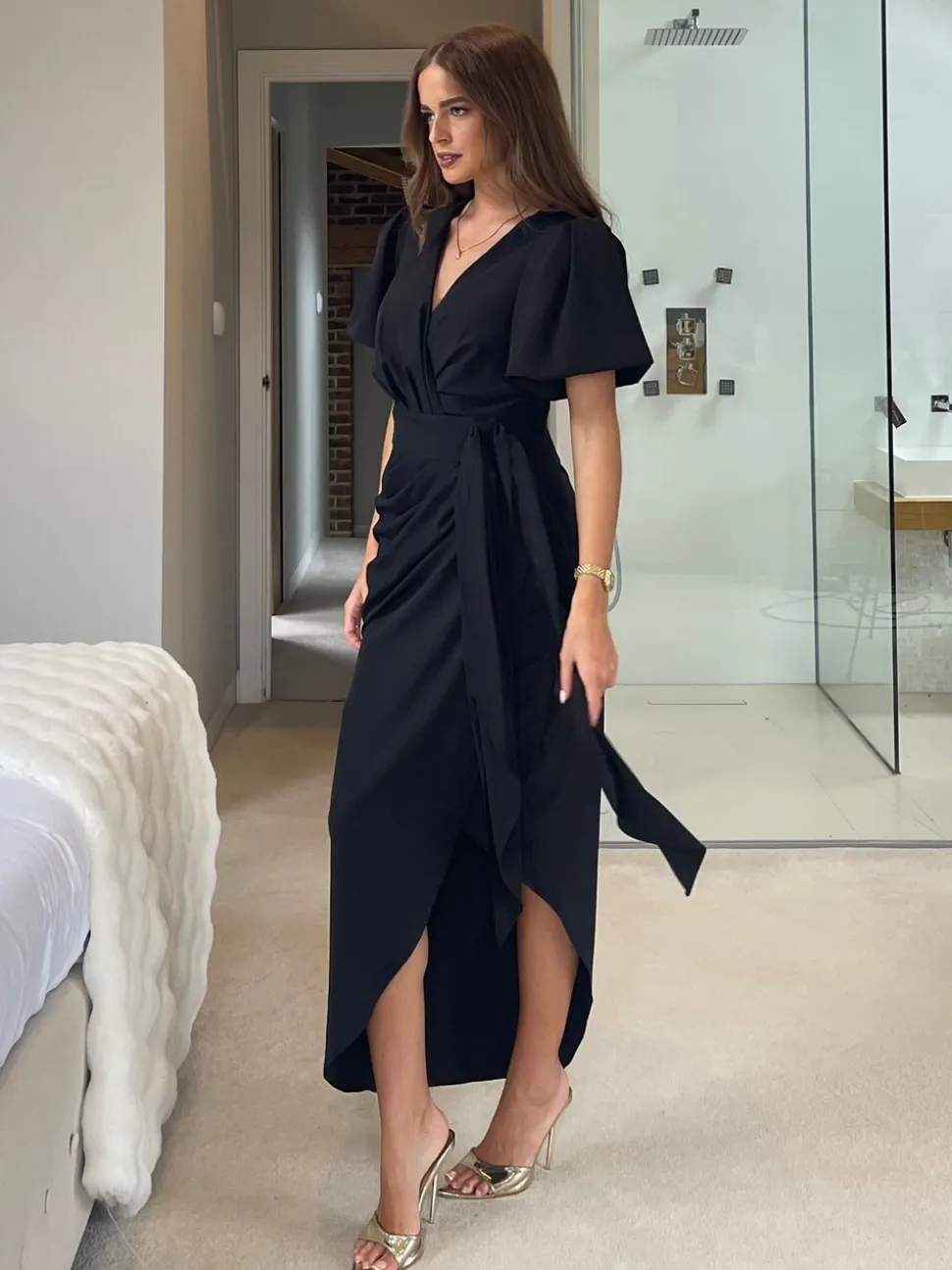 Robe mi-longue Girl In Mind Drew à manches bouffantes