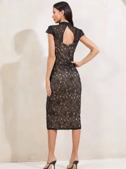 Robe mi-longue Lipsy Bodycon en dentelle à manches courtes