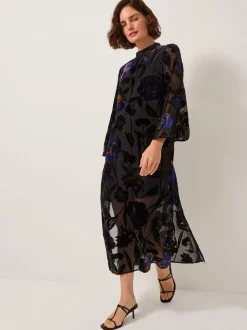 Robe mi-longue Monsoon Giselle transparente Fleuri Devoré