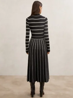 Robe mi-longue Reiss Amber à rayures plissée en maille