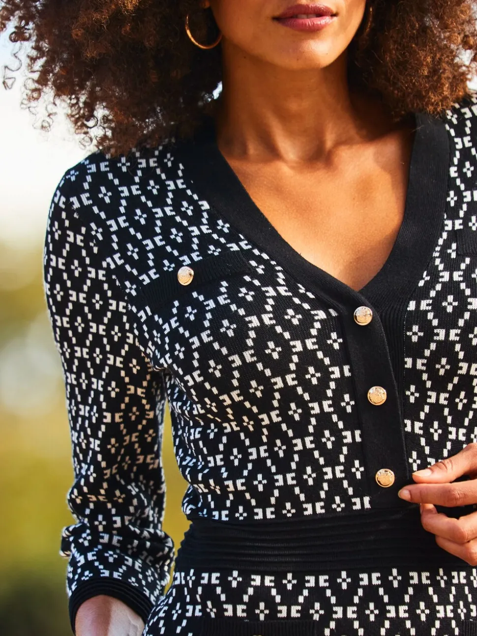 Robe Sosandar en maille jacquard à imprimé géométrique avec poche boutonnée