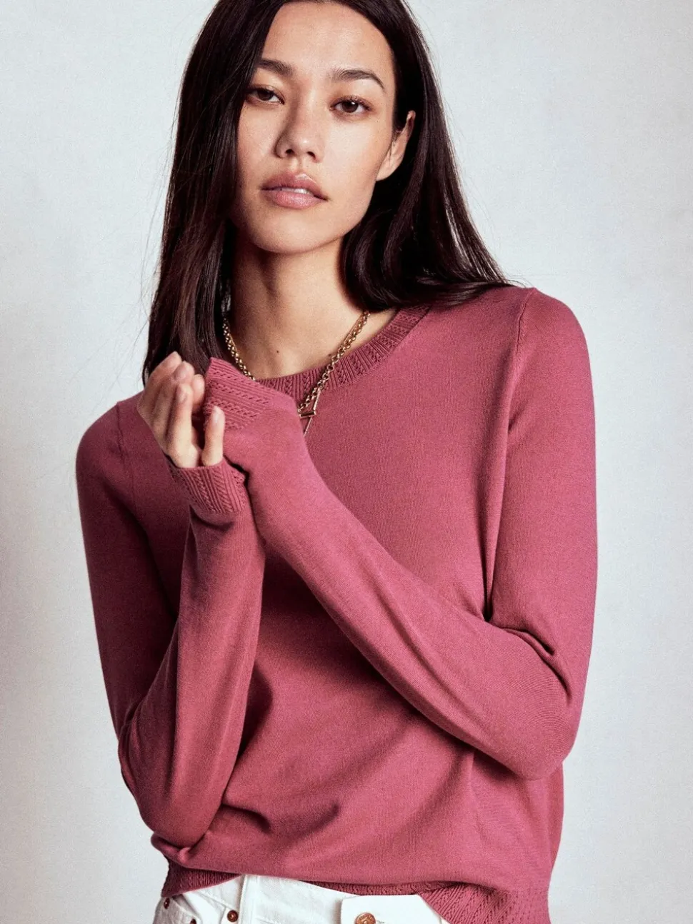 Rose - Boden Emilia Cotton Col rond Pull