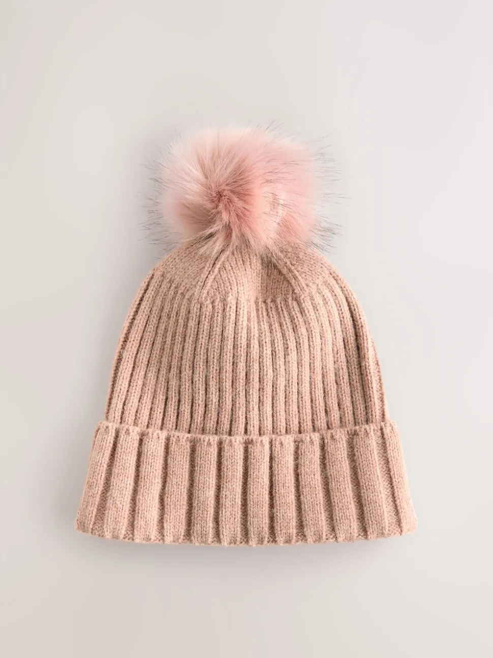 Rose - Bonnet à pompon en maille côtelée