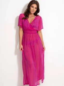 Rose - Caftan portefeuille Pour Moi Manche courte mousseline