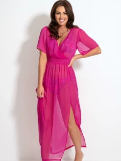 Rose - Caftan portefeuille Pour Moi Manche courte mousseline