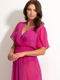 Rose - Caftan portefeuille Pour Moi Manche courte mousseline