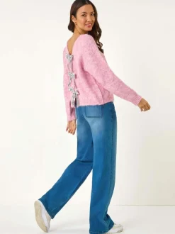 Rose - Cardigan Dusk à sequins avec nœud