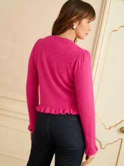 Rose - Cardigan Love & Roses à boutons volants