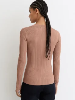 Rose - Cardigan Reiss Vinny en maille côtelée à bords festonnés