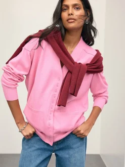 Rose - Cardigan ultra-doux à col en V avec poches