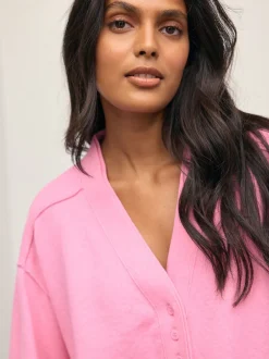 Rose - Cardigan ultra-doux à col en V avec poches