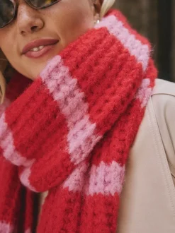 Rose - Écharpe rayée en maille de laine Blend