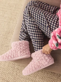 Rose - Chaussons chaussons cœur en fausse fourrure