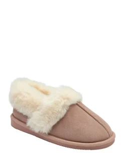 Rose - Chaussons Dunlop pleins à col en faux daim