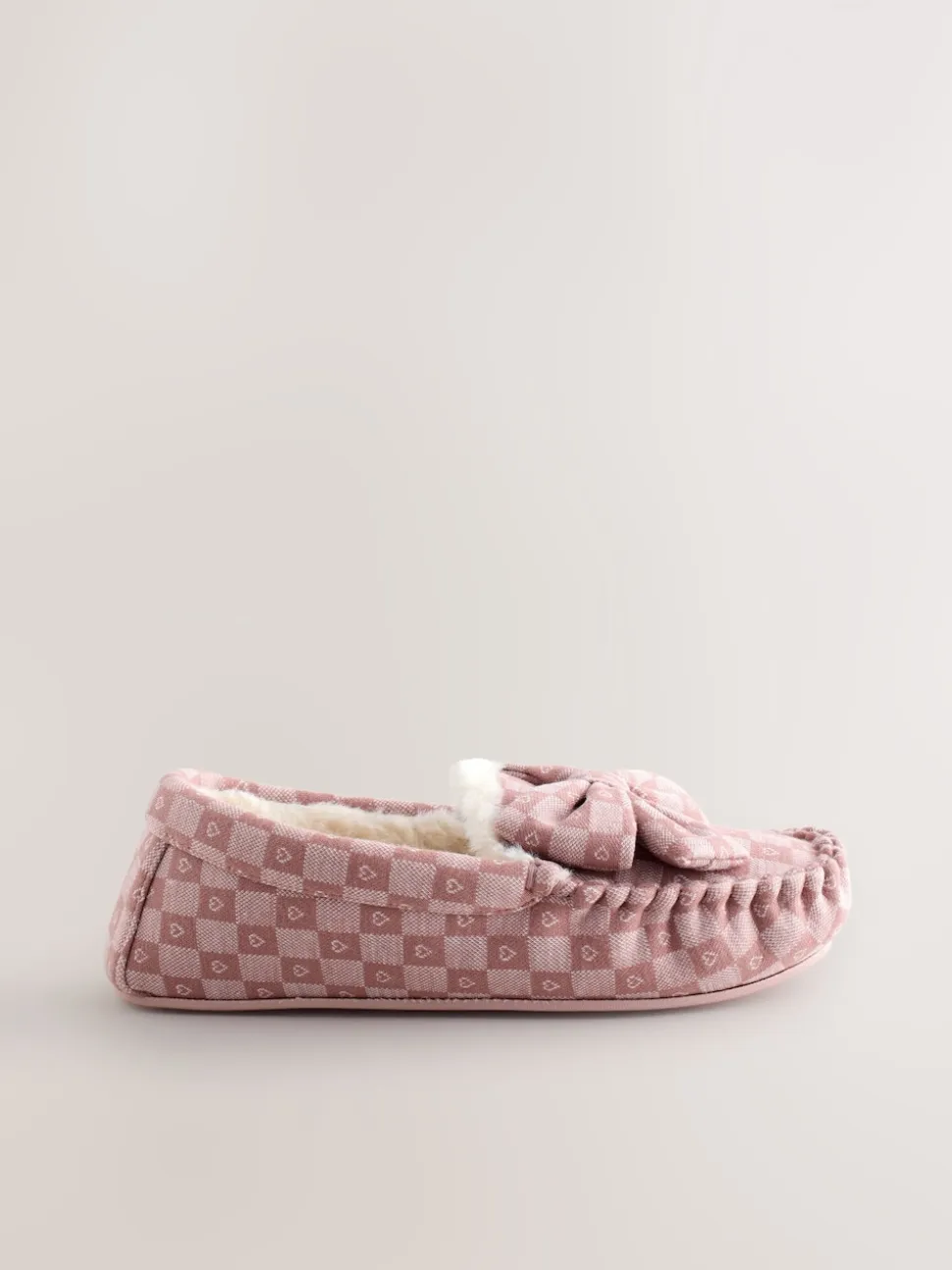 Rose - Chaussons mocassins à carreaux cœur