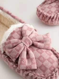 Rose - Chaussons mocassins à carreaux cœur