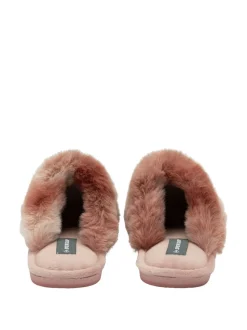Rose - Chaussons mules en fausse fourrure Dunlop Ladies à bout fermé