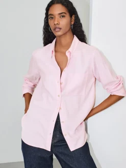 Rose - 100Chemises décontractées en coton à boutons Manches longues Chemises décontractées