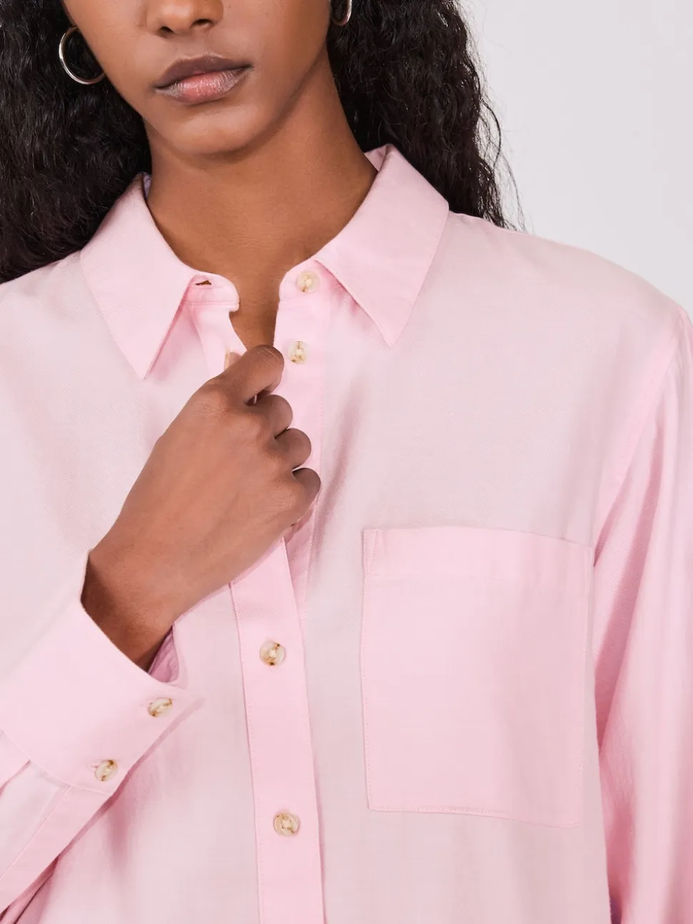 Rose - 100Chemises décontractées en coton à boutons Manches longues Chemises décontractées