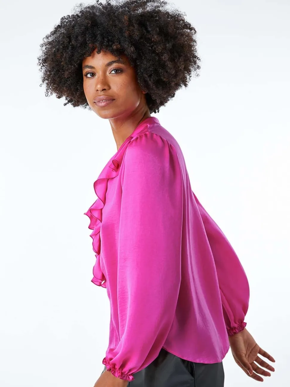 Rose - Chemisier à col Satin Volant Roman