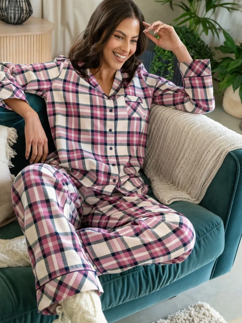 Rose - Coffret cadeau Pour Moi pyjama en coton brossé à carreaux confortables