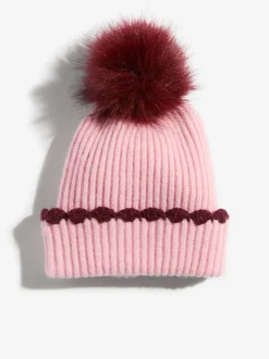 Rose - Ensemble bonnet et Gants Love & Roses à pompon côtelé bordé de pétoncles