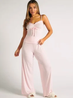 Rose - Ensemble pyjama Boux Avenue côtelé à volants et pantalon