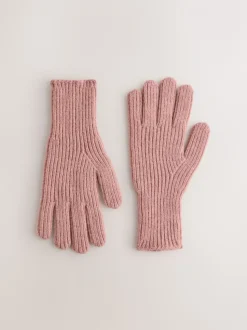 Rose - Gants en maille côtelée