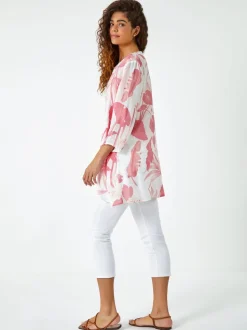 Rose - Haut Roman Floral Imprimé plissé sur le devant