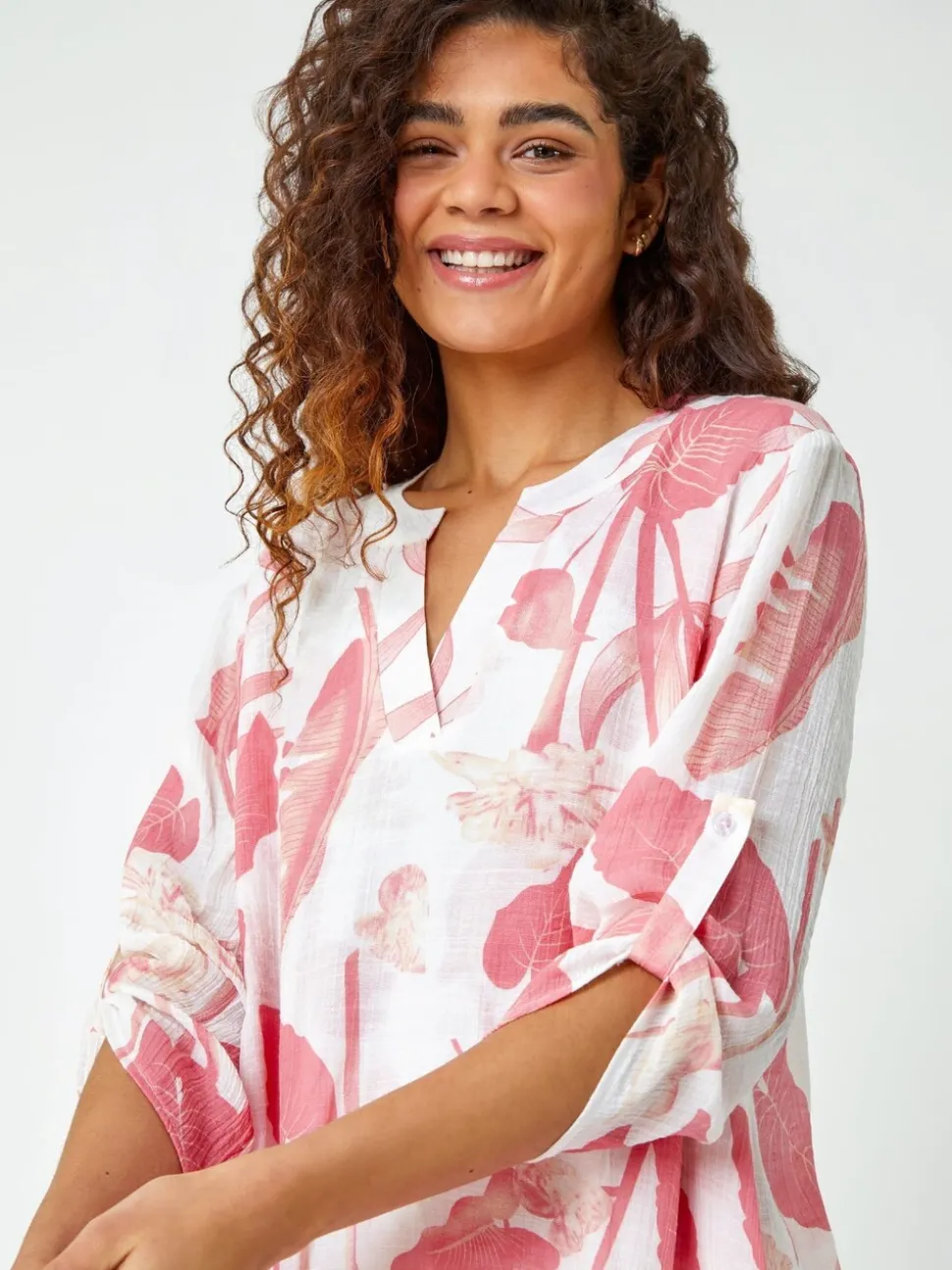 Rose - Haut Roman Floral Imprimé plissé sur le devant