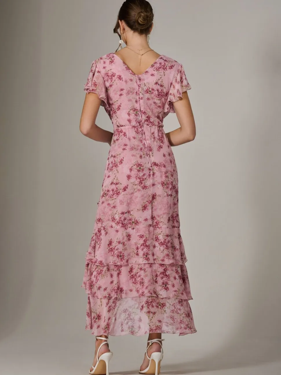 Rose - Jolie Moi Robe longue imprimée Volants Volants