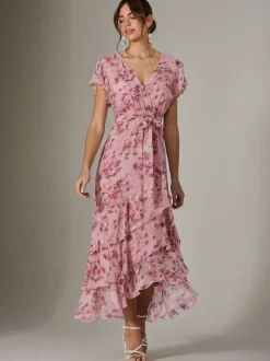 Rose - Jolie Moi Robe longue imprimée Volants Volants