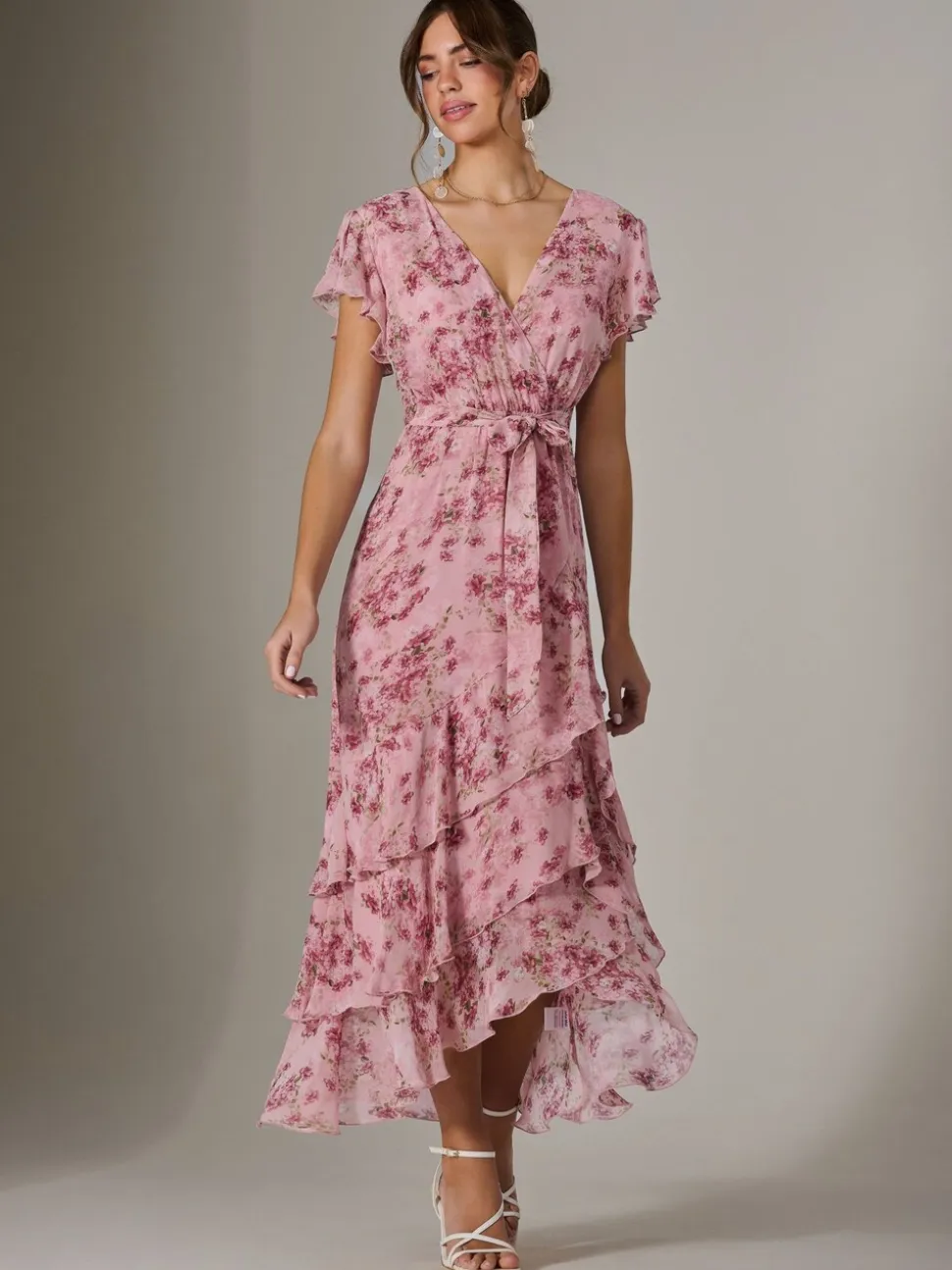 Rose - Jolie Moi Robe longue imprimée Volants Volants